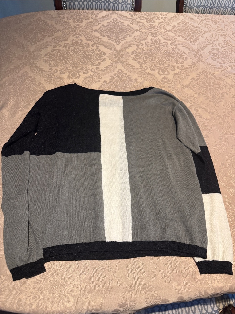 Alice and Olivia Paneled Crewneck Sweater in Gray, Black & White - Picture 5 of 5